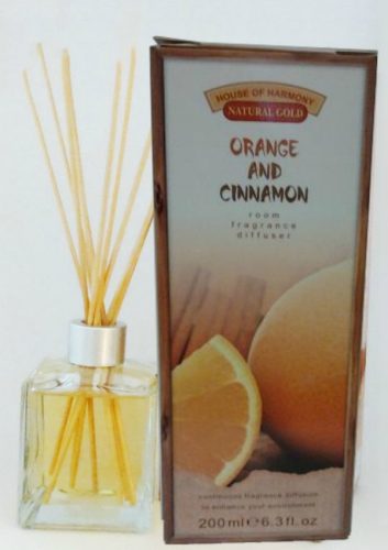 ORANGE & CINNAMON (NARANCS ÉS FAHÉJ) ILLATOSÍTÓ DESIGNER DÍSZÜVEGGEL ÉS DEKORATÍV BAMBUSZPÁLCIKÁKKAL 200 ML